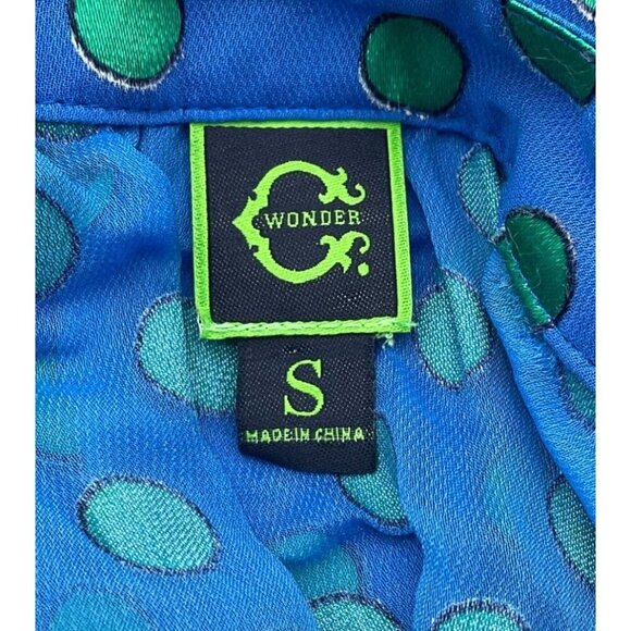 C Wonder Sleeveless Sheer Split Neck Green Polka Dot Pleat Blouse Camisole Small - Picture 7 of 9